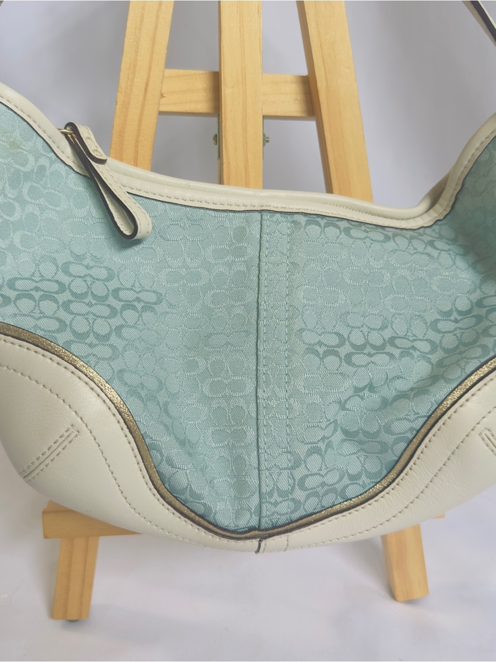 Vtg Coach Y2K Mini Hobo Periwinkle Blue Signature Canvas Shoulder Bag H04J-1455 - Picture 4 of 16